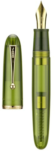 Asvine, Jinhao 9019 Füllfederhalter, Dadao Serie #8 Heartbeat mittlere Feder, grüner transparenter Acrylschaft mit goldenem Clip, großer Schreibstift
