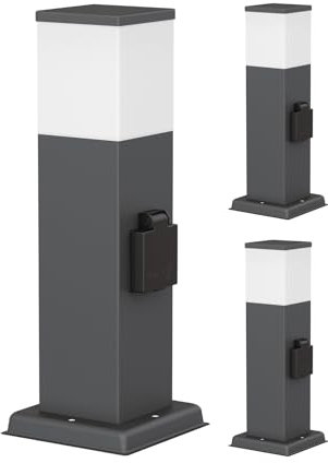 ledscom.de 3 pièces Lumière de chemin/Borne d'éclairage POLLY pour l'extérieur, IP44, 35 cm, anthracite, 1x G9 max. 10W, prise de courant