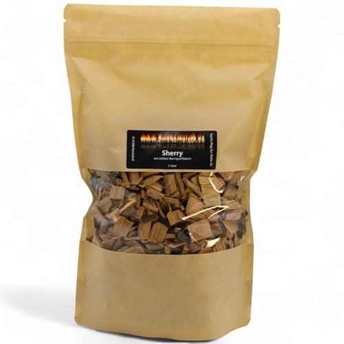 www.Smokerholz24.de BBQ Plag Räucherchips Sherry, 1 Liter sortenreine Chips aus echtem Sherryfass-Holz – für süß-würzige Raucharomen beim Grillen & Smoken