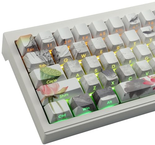 Sunzit Benutzerdefinierte Tastenkappen PBT 135-Tasten, Kirschprofil, Dye-Sub Ink, Lotus Pond für Cherry MX-Schalter, ISO/ANSI UK-Mechanische Gaming-Tastatur