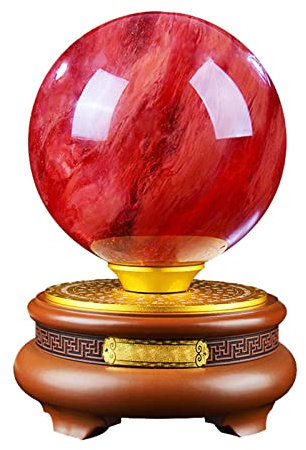 RVBLRDSE Red Crystal Ball Ornaments, Rotating Compass Base, Office Lucky Feng Shui Ball (105 * 105 * 175Mm) Crystal Specimen