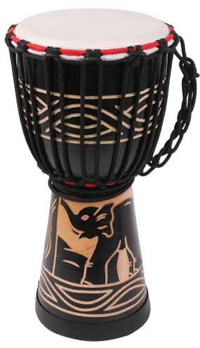 Yibuy Black Elephant Pattern Djembe Drum Percussion Instrument for Beginner 20.3 cm
