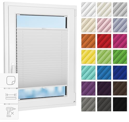 Estika Plissee zum kleben innenrahmen - Weiß - 65 cm x 80 cm - Plissee ohne Bohren, Plissee kleben, Rollos für Fenster ohne Bohren, Jalousien Fenster für innen, Fenster plissee