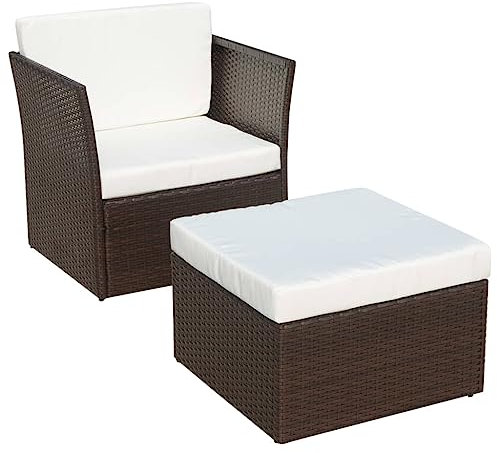 HETFTJN Lesestuhl Angelstuhl Gartenstuhl Balkonstuhl - Gartensessel mit Fußhocker Poly Rattan Braun für Terrassen Balcony Garden Outdoor
