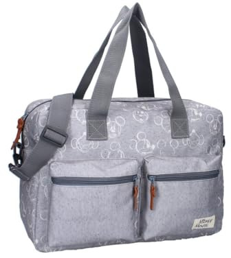 mybagstory - Wickeltasche mit großer Kapazität mit Wickelunterlage Micky Maus - Größe 40 cm - verstellbare Träger, Mickey Mouse grau