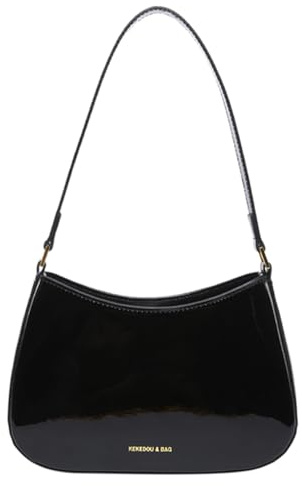 HiTotes Borsa a Tracolla Rossa da Donna in Pelle Verniciata Y2K, Mezzaluna Hobo con Manico Superiore, A01-Nero, 25cm