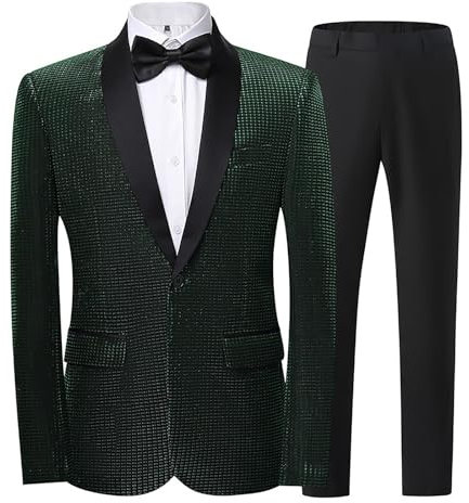 Generisch 2 pezzi tuta da uomo moderna giacca per lavoro, tuta da lavoro, blazer, sportiva, moderna, tuta da uomo, taglia slim fit, per il tempo libero con papillon, Verde4., 6XL