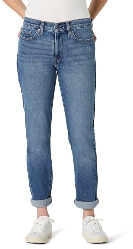 Amazon Essentials Jeans da Donna Elasticizzati a Vita Medio Alta con Taglio Boyfriend, Lavaggio Blu Cenere, 42