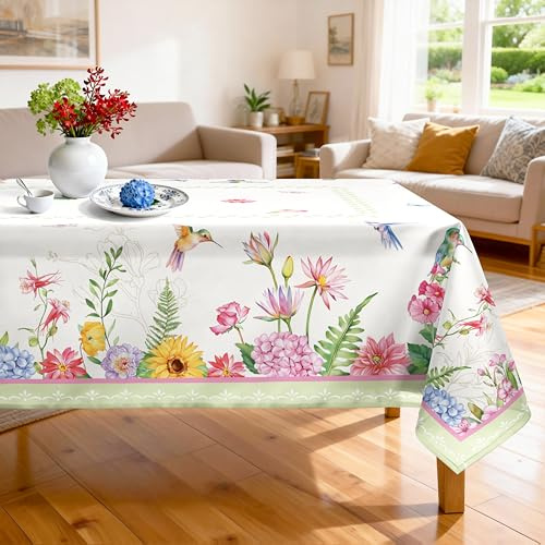 Arquiel bordsduk fågel blommor, bordsdukar tvättbara rektangulära dukar blad hållbara, avtorkbara bordsdäck för trädgård, kök mat fester tidig/sommar (152 x 213 cm)