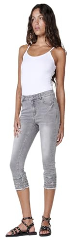 Koroshi Stretchiga caprijeans med broderad kappa och fri fåll i grå denim, grå denim, Grå, 42