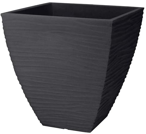 GEEZY Large Flower Pots - Waves Pattern - Anthracite, Square, Lightweight & Weatherproof – Indoor & Outdoor Use for Flowers & Plants - Large Garden Pots and Planters for Home, Patio & Garden