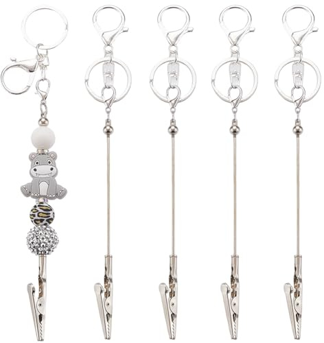 SOFPLATE 1 Box 4Pcs Card Grabber Clip Beadable Keychain Bar Silver Metal Alloy Alligator Puller Fastening Bracelet Helper Tool with Lobster Claw Clasps for Long Nail Women Jewellery Making Accessories