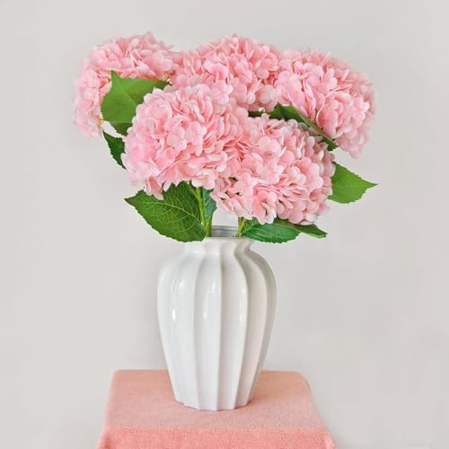 Lot de 6 hortensias Roses au Toucher réaliste avec tiges, Fleurs artificielles en Soie pour extérieur, décoration d'intérieur, Bouquets de Mariage, centres de Table, Vase