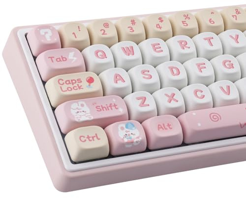 Sunzit MOA PBT Keycaps,137 Keys Cute Pink Bunny Pig Keycap Set Dye Sub Custom Key Caps Keyboard Keycaps for MX Switches Mechanical Gaming Keyboard