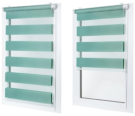 MakoStyl Rollos für Fenster Ohne Bohren - 50 cm Stoffbreite x 150 cm Fensterhöhe - Türkis Doppelrollo Klemmfix Ohne Bohren - Fenster Rollos für Innen - Verdunkelnd Duo Rollo