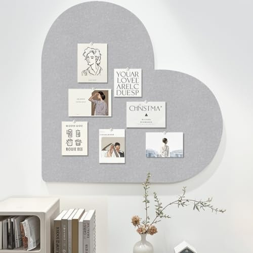 Tableau à lettres en feutre en forme de cœur, panneau d'affichage mural en liège pour bureau, salle de classe, organisateur de bijoux, décoration de mariage (gris)