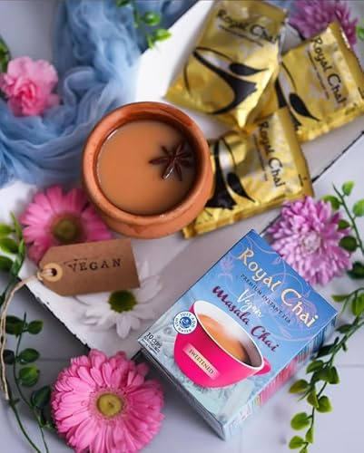 Royal Chai Vegan Masala Chai – Instant Indian Spiced Tea, Sweetened, Just Add Hot Water – 10 Servings for 1 box