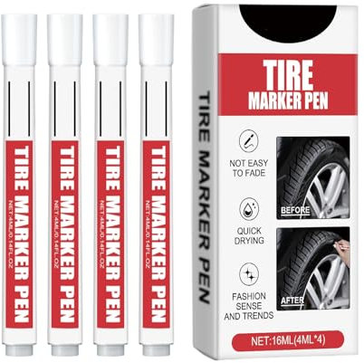 Trufolxiaz Paquet 4 Marqueurs D'étiquetage des Pneus Imperméables Blancs À Haute Capacité Peinture Pneu pour Les Pneus Vélo