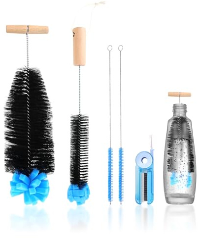 5er-Set Flaschenbürste Set kompatibel with Sodastream-Glas- und Duo-Kunststoffflaschen, Mit Borsten & Schwamm,4×35cm Boden-STARK Bürsten,Speziell für Enge Öffnungen & Bodenreinigung