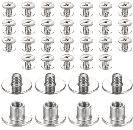 sourcing map 30set Chicago Screw M3x4mm 3mm Length Metal Phillips Nail Rivet Stud Bolts Rivets Binding Post Screw for DIY Leather Belt Bag Craft Bookbinding, Silver