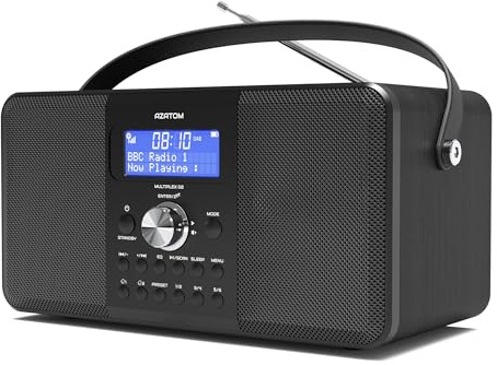 DAB/DAB+ & FM Digital Radio | Bluetooth | USB Device Charging | Rechargeable Battery | Dual Alarms & Sleep Timer | Perfect for Home, Office or Outdoors | AZATOM Multiplex D2 (Carbon Black)
