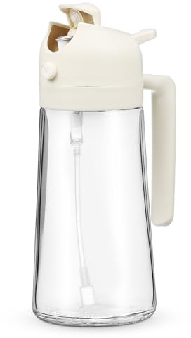 PAMINGONO Spruzzatore per Olio da Cucina in Vetro da 470 Ml Flacone Spray Erogatore di Olio D’Oliva Maniglia Ergonomica e Nebulizzatore ad Ampio Angolo per Condire e Cucinare