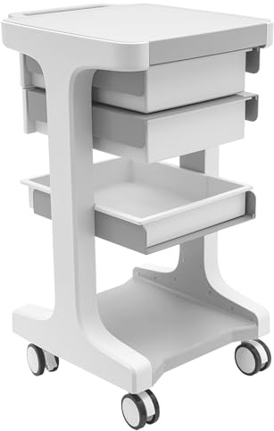 Carro de peluquería, carro médico con cajón, carrito de belleza con ruedas, máx. 50 kg, para hospitales, salones de belleza y salones de uñas, 41 x 41 x 67 cm, gris y blanco
