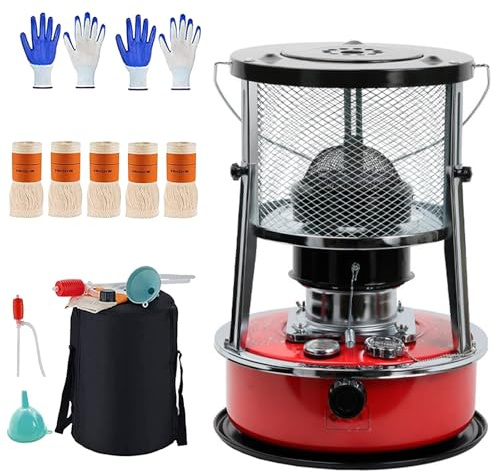 4.5L Petroleumofen für Innenräume, Petroleumheizung mit Löschautomatik, Petroleum Heizung Ohne Strom Petroliumheizer für Outdoor Camping(Red)