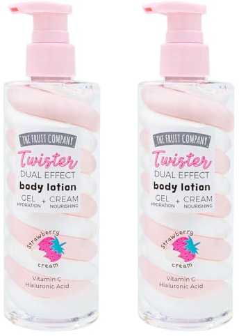 The Fruit Company Loción Corporal + Hidratación Intensiva Dual Effect + Gel & Crema con Ácido Hialurónico + Textura Ligera No Grasa + Aroma Dulce + 200 g (Piel Suave y Glow Diario) (FRESA NATA)