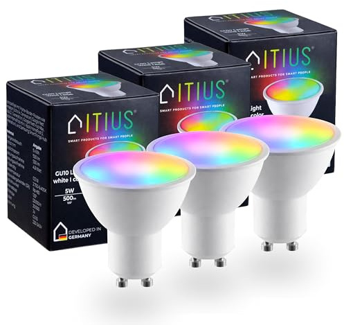 itius Matter LED Leuchtmittel GU10 3er-Pack RGB + CCT | Thread Mesh | Mehrfarbig Dimmbar, 2700K, 500 lm, 4,8W Leuchtmittel Smart Home Beleuchtung für Alexa, Google, Apple