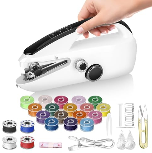 Tragbare Mini-Nähmaschine für Anfänger – handliche Nähmaschine mit zwei Geschwindigkeits- und Leistungsstufen, Schnellstich-Funktion für Heim-, Reise- und DIY-Reparaturen, einfach zu bedienen