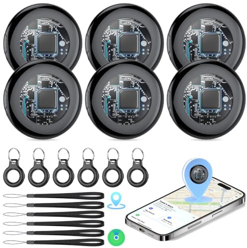 Tukio Air Tracker Tags Bluetooth Item Finder-6 Pack, Compatible with Apple Find My APP (iOS Only), 100dB Beep, Smart Tag Replaceable Battery, air tag and Locator for Keys/Luggage/Bags/Wallets. Black | Key Finder Bluetooth Tracker, 100dB Alarm Volume, Replaceable Battery, Item Locator Smart Tag for Keys, Bag, Luggage and More