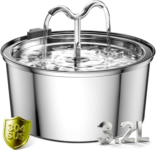 DOOOB Katzenbrunnen Edelstahl, 3,2L Trinkbrunnen für Katze & kleine Hunde | Ultra-leiser Katzen Trinkbrunnen mit Pumpe, Automatischer Katzentrinkbrunnen inkl. 1 Filter & 1 Schwamm