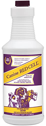Horse Health Canine Red Cell, Liquid Vitamin-Iron-Mineral Supplement for Puppies, Active Senior and Pregnant Dogs, 1 Quart