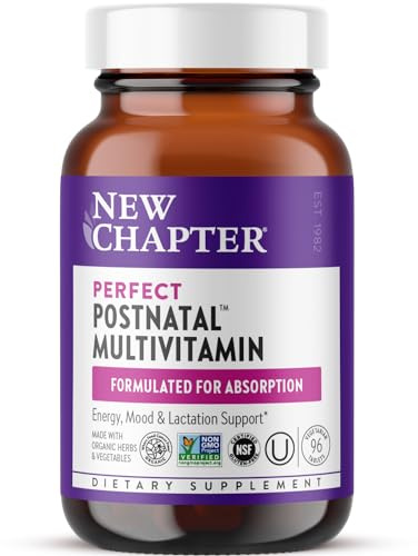 New Chapter, Postnatal Vitamins Lactation Supplement, Complete Multivitamin with Fermented Vitamin D3 + B Vitamins, Made with Organic Vegetables & Herbs, Non-GMO Ingredients, 96 Count
