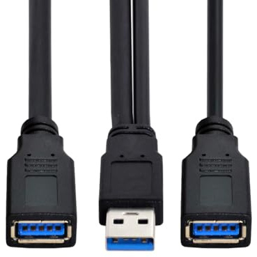 cablecc Dual Connector Type-A USB3.0 Female to Type-A USB3.0 Male Extra Power Data Cable Compatible with Disk Drive SSD Printer Scanner (20cm)