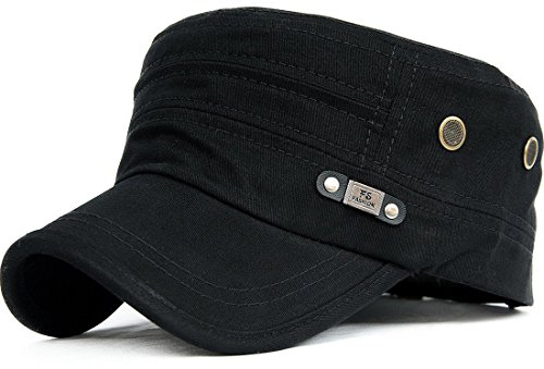 Kuyou Unisex Army Military Flat Cap Vintage Cotton Baseballmütze Kappe, 006Black, Einheitsgröße