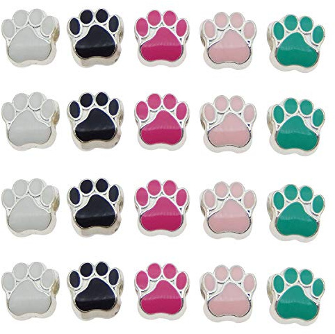 Julie Wang 100 Stücke Mixed Cat Dog Paw Footprint Perlen für European Charm Armband Emaille 11x11mm Grün Rosa Großes Loch