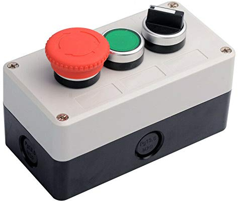 Estación de Control de Pulsadores, 3 Interruptores (Pack de 1 - Parada de Emergencia + Auto-Retorno + Interruptor Giratorio)