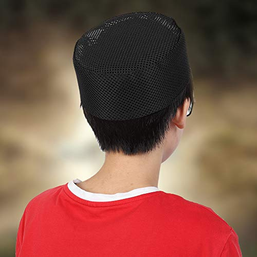 Hztyyier Männer muslimischen Gebet Kufi Hut Polyester gemischt Baumwolltuch Islam Mann Stickerei Hut männlichen Kopf Mütze(58cm/22.8in Schwarz)