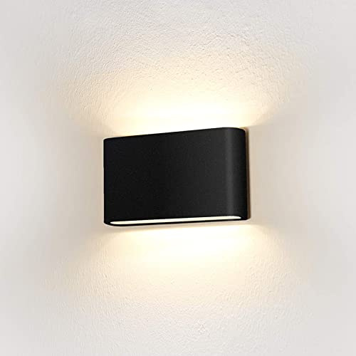 HLFVLITE LED-Wandleuchte Innen Außen 6W dekorative Wandlampe Wasserdichte IP54 Up Down Wandbeleuchtung, 3000K Warmweiß, Schwarz