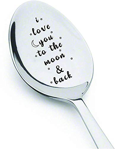 I love you to the moon and back - Löffel Gravur Personalisierte Einmalig Geschenk für Freundin Freund Schwester Bruder Mann Frau Oma Opa Mutter Vater Teelöffel Kaffeelöffel – I love you gift