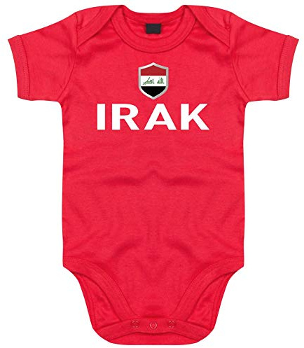 FanShirts4u Länder Baby Body - IRAK - inkl. Druck Name & Nummer WM Trikot (6-12 Monate, Rot/IRAK)