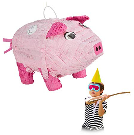 Relaxdays Piñata Cochon, à Suspendre, pour Enfants, Anniversaire, à remplir, Papier, Rose