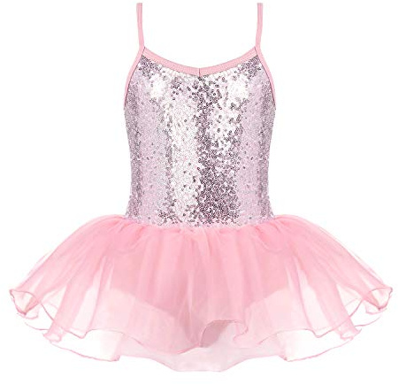 Zaclotre Little Girls Sequin Leotard Sparkly Strap Ballet Leotards Tutu Dress Ballerina Outfit Dance Costume for Kids Pastel Pink Size 4-5 Toddler