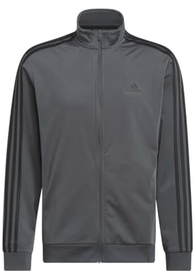 adidas Men's Standard Essentials Warm-Up 3-Stripes Track Top, Dark Grey Heather/Black, 4X-Large