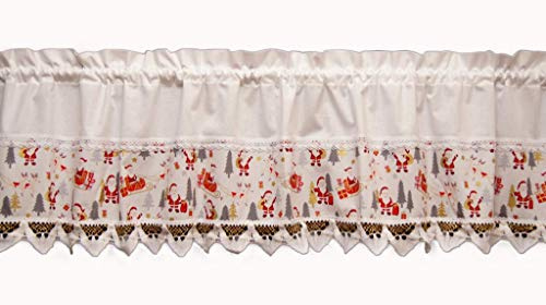 Nr. 1516 Scheibengardine, Weihnachtsgardine, Nikolaus mit Schlitten, weiß, weißgrundig, rot, goldfarben, 2-fach Spitze, 100% Baumwolle