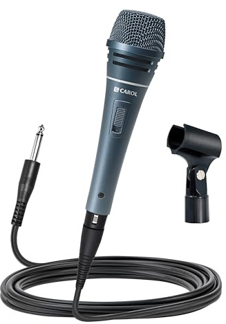 CAROL Dynamic Wired Microphone - For Live Singing Performances, Professional Singing, Handheld Super Cardioid Mic, with 15ft Detachable XLR to 1/4 Cable/ON/Off Switch/Mic Holder - Σ-Plus 2