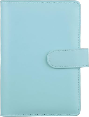 HAUTOCO A6 PU-Leder-Notizbuch, nachfüllbar, 6 Ringordner für A6-Füllpapier und Bargeld, Budget-Umschläge, lose Blätter, persönlicher Planer, Binder Cover mit magnetischer Schnalle, Minzblau