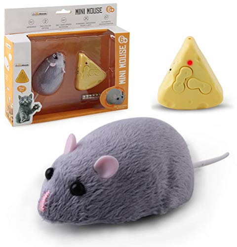 BSTCAR Fernbedienung Maus Katzen, RC Katzenspielzeug Simulation Plüsch Ratte mit Käse Fernbedienung, Fernbedienung Katze Mäuse Spielzeug, Neuheit Geschenke